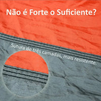 Close-up da sutura de três camadas, que garante durabilidade extrema e torna a rede mais resistente e segura.