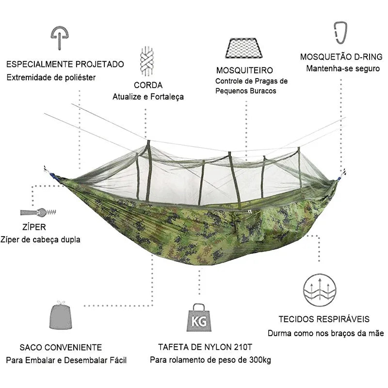 Rede de Camping com Mosquiteiro | Camuflada Outdoor Pro