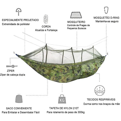 Rede de Camping com Mosquiteiro | Camuflada Outdoor Pro
