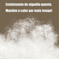 Close-up do estofamento de algodão quente, projetado para manter o calor por mais tempo, garantindo conforto térmico e segurança.