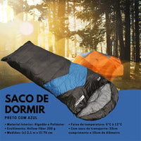 Saco de dormir com destaque para o tamanho amplo (2.1m x 75cm), garantindo conforto estendido e liberdade no sono.