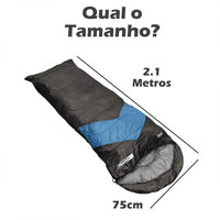 Diagrama de dimensões (2.1m) e peso ultraleve de 1 KG, garantindo portabilidade e durabilidade para longas viagens.