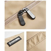 Close-up do zíper de alta qualidade e da costura reforçada, garantindo vedação e segurança de longo prazo para os pertences.