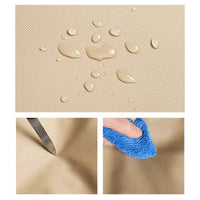 Painel de detalhes mostrando a impermeabilidade e o tecido resistente a rasgos/desgaste, comprovando a durabilidade extrema da bolsa.