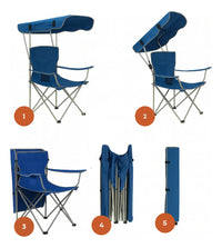 Sequência de imagens mostrando o guarda-sol ajustável, Cadeira Camping Dobrável Com Guarda-Sol | Guardian