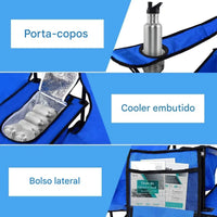 Close-up do porta-copos prático no apoio de braço, um detalhe de conforto e durabilidade para o uso casual.