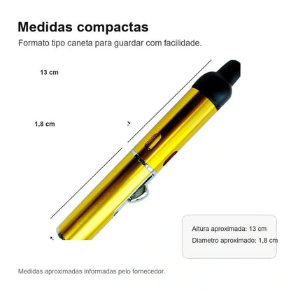 Medidas compactas da Caneta Puff Select Dourada