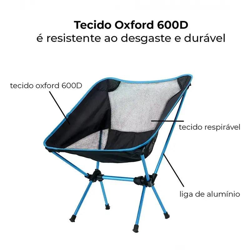 Detalhe do tecido Oxford 600D resistente e malha respirável da cadeira outdoor pro