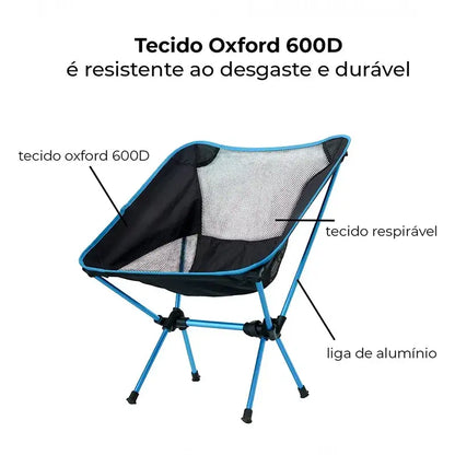 Detalhe do tecido Oxford 600D resistente e malha respirável da cadeira outdoor pro