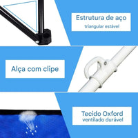 Detalhes da estrutura de aço triangular estável e tecido Oxford durável e ventilado, reforçando a segurança estável.