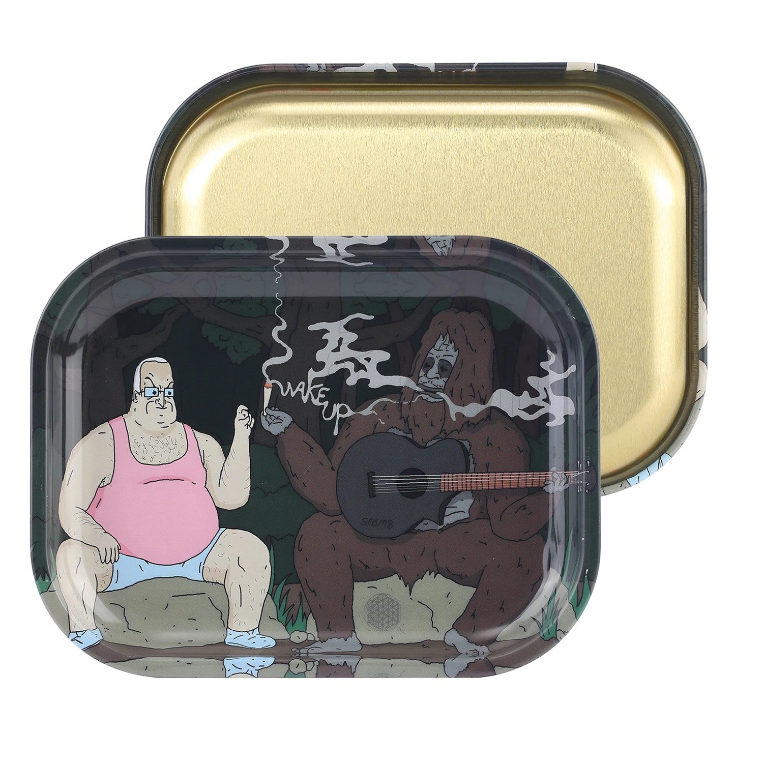 Bandeja de bolar em metal com bordas elevadas e estampa colorida