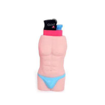 Porta-isqueiro de silicone em formato de corpo masculino sarado com sunga azul